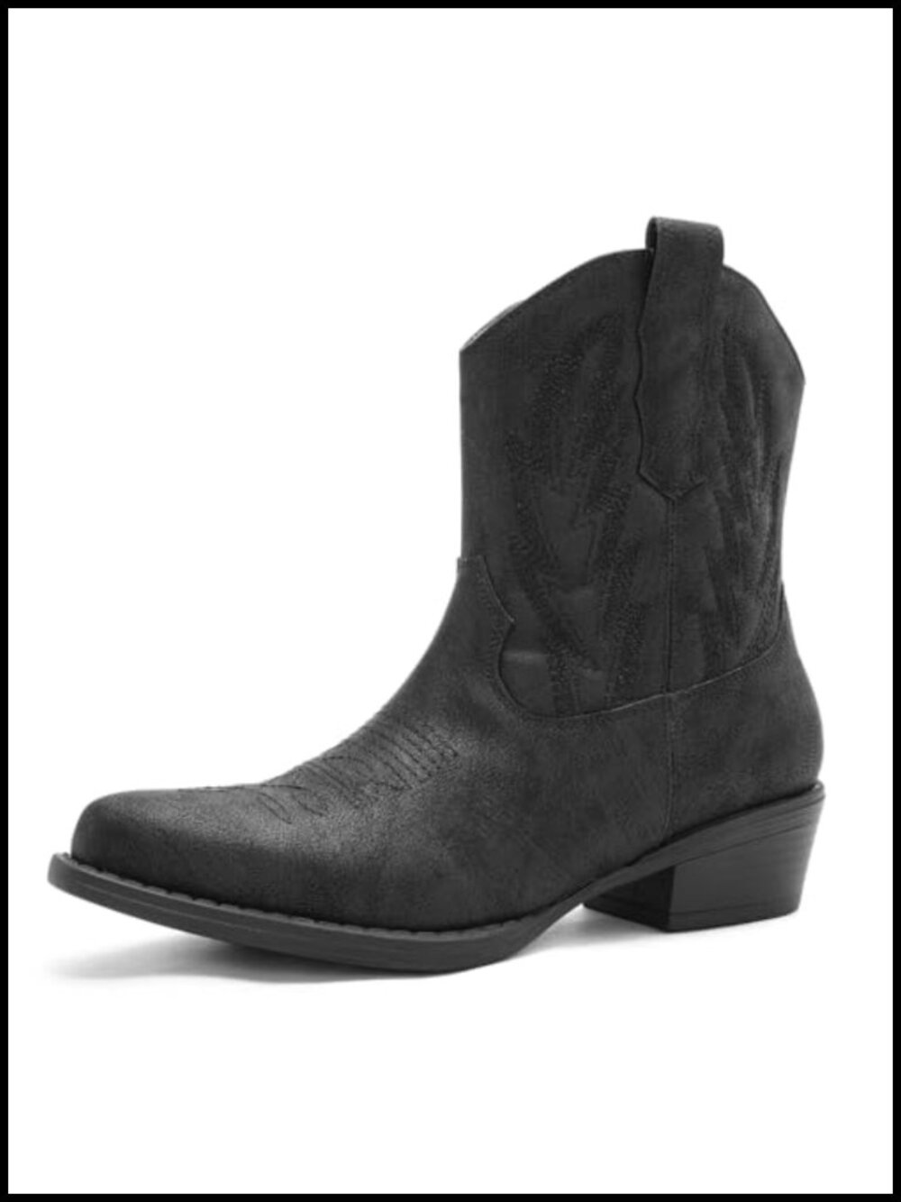 GLOBALWIN Faux Leather Cowboy Ankle Boots Snip Toe Western Booties